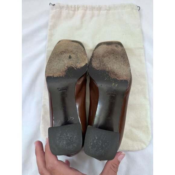 Gucci Shoes Vintage Brown Square Toe Leather Pump Size 7.5 - Picture 8 of 10